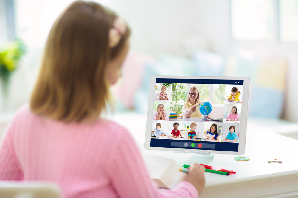 Online,Remote,Learning.,School,Kids,With,Computer,Having,Video,Conference